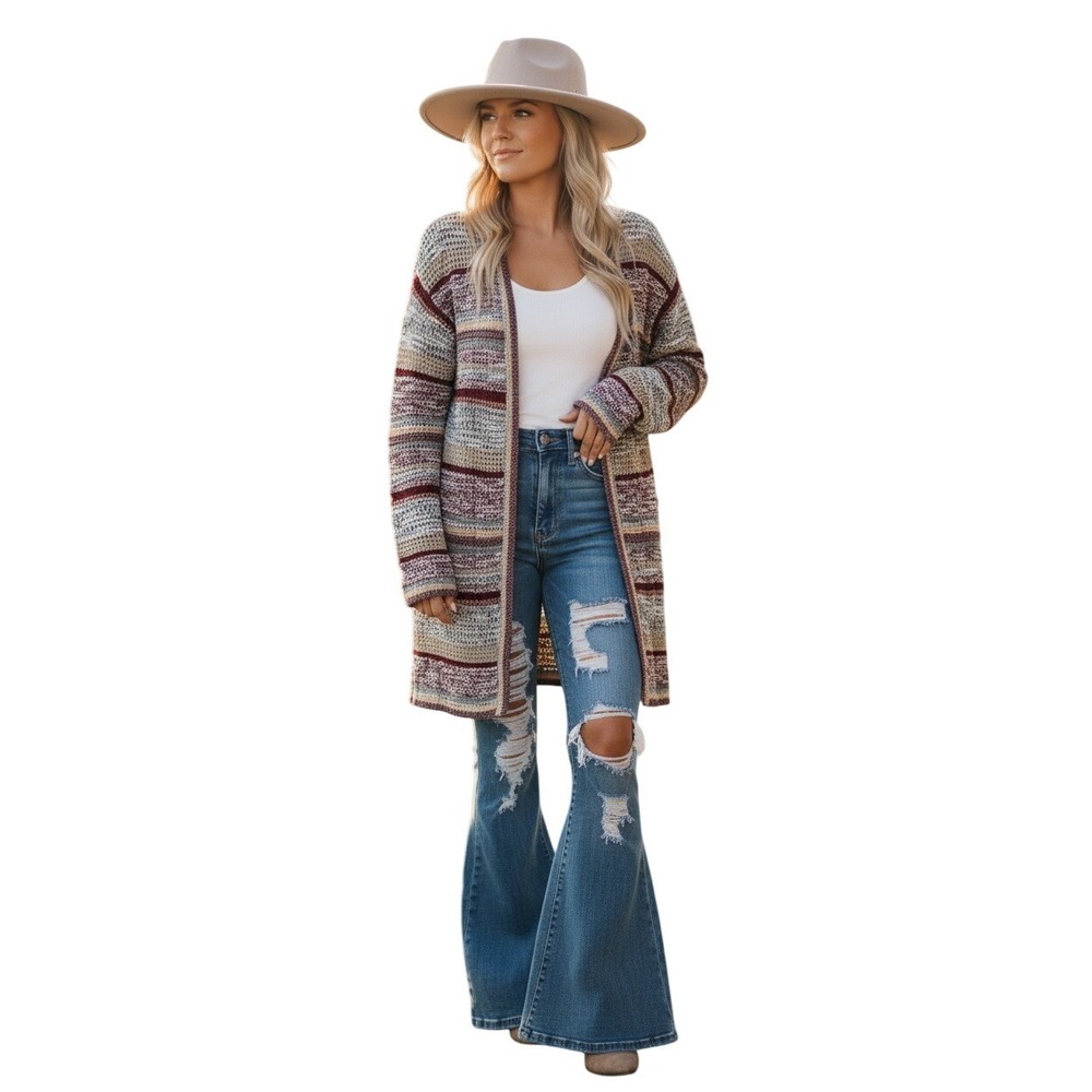 Knox Rose Tribal Knit Cardigan -Artisan Archive Open Front Long Cardigan Sweater